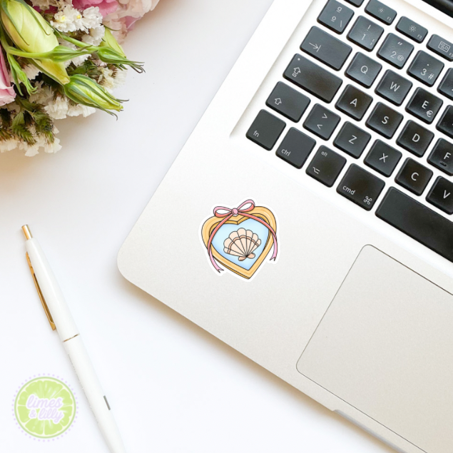 Seashell Heart Bow Summer Vibes Vinyl Sticker