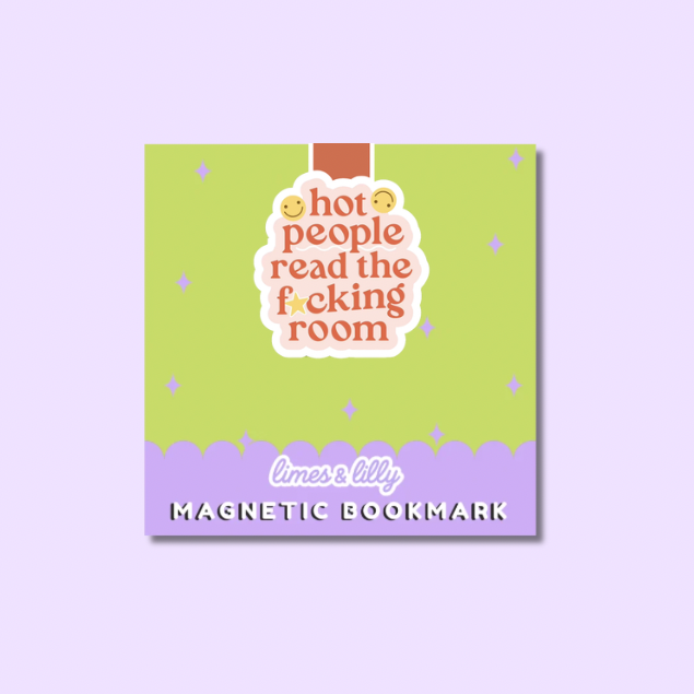 Magnetic bookmark with humorous text on a light purple background