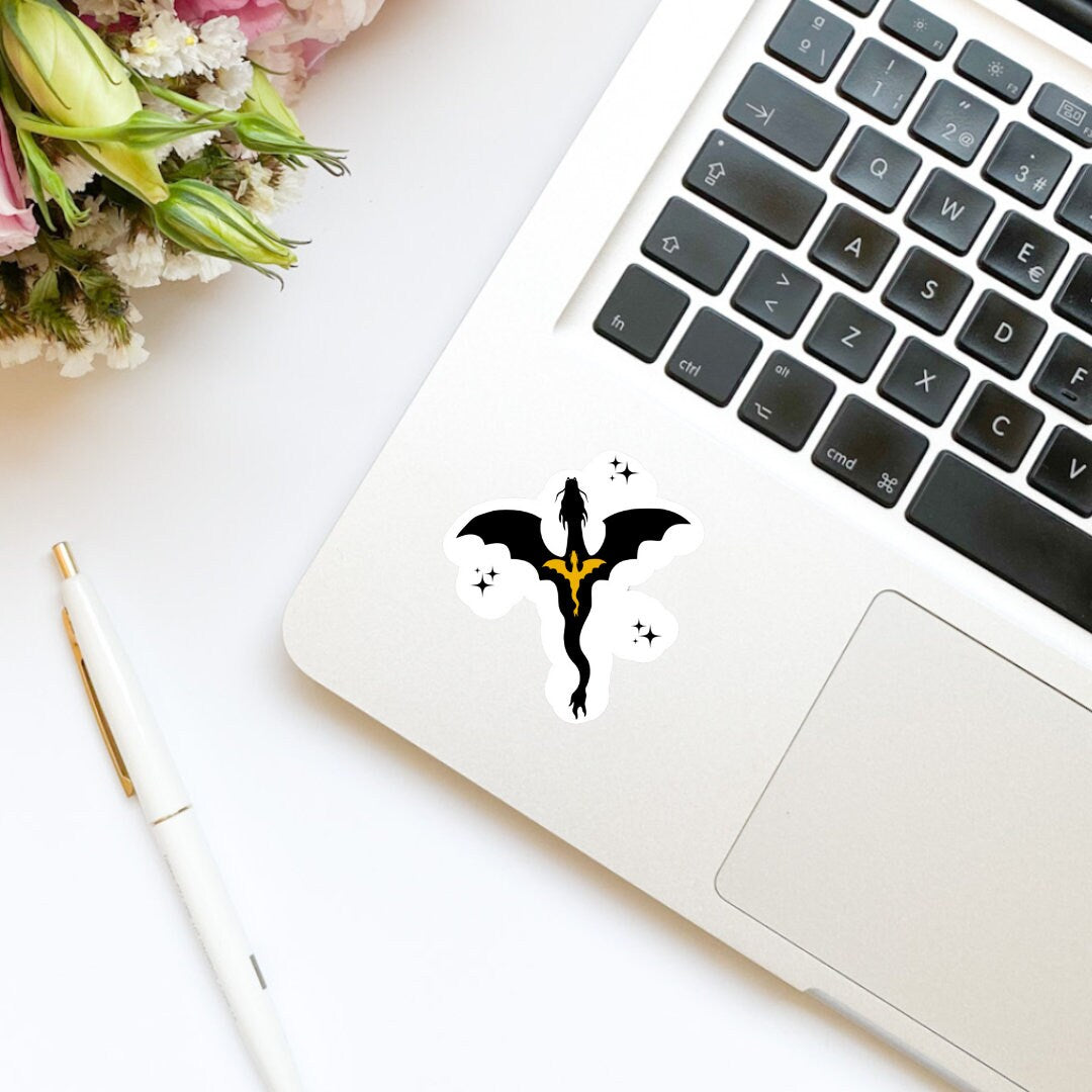 Black and Gold Flying Dragon Sticker | Book Inspired | Bookish Stickers | Kindle | Laptop | Decal | Romantasy Book Merch