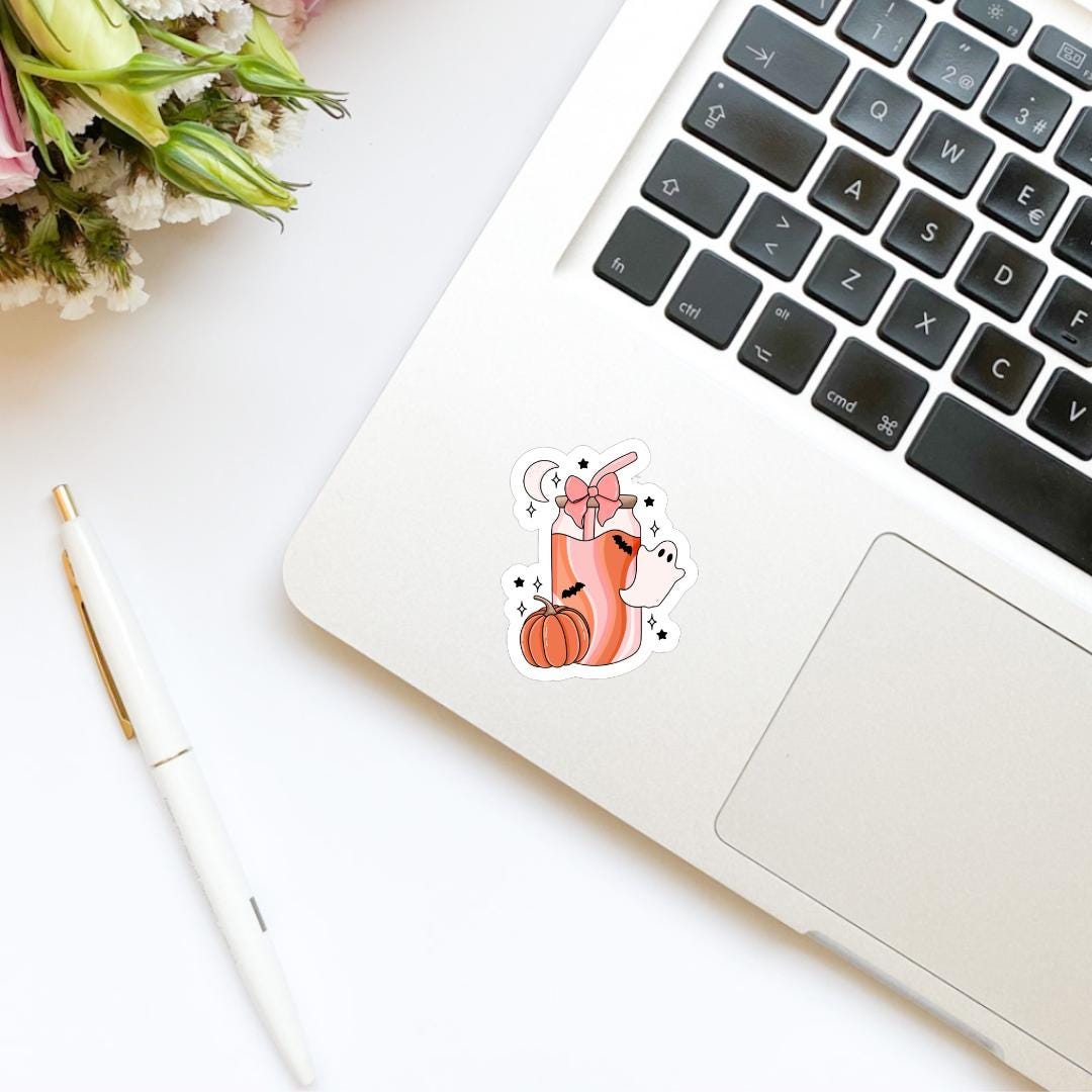 Iced Coffee Pumpkin Glass Cup Fall Halloween Sticker | Water Bottle Sticker | Bookish Stickers | Kindle Stickers | Vinyl