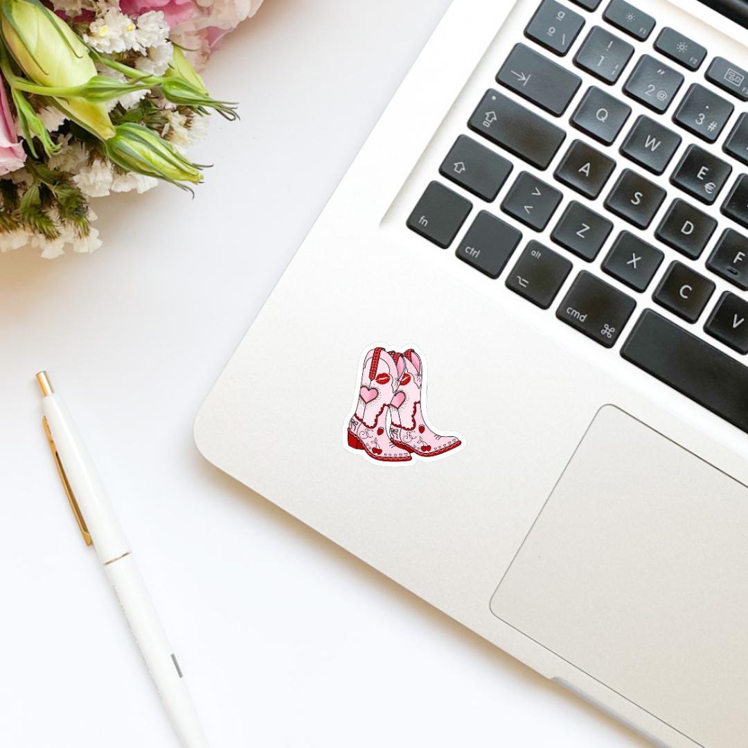 Hearts Lips Love Valentine’s Cowgirl Boots sticker, bookish stickers, kindle, laptop, book stickers, decal, water bottle, western