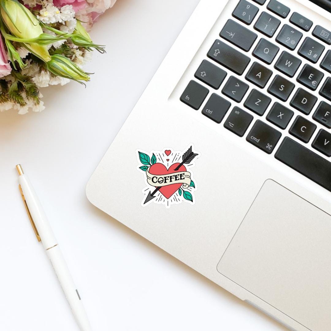 I Love Coffee Tattoo Inspired Vinyl Sticker, kindle stickers, laptop, bookish stickers, decal, water bottle,