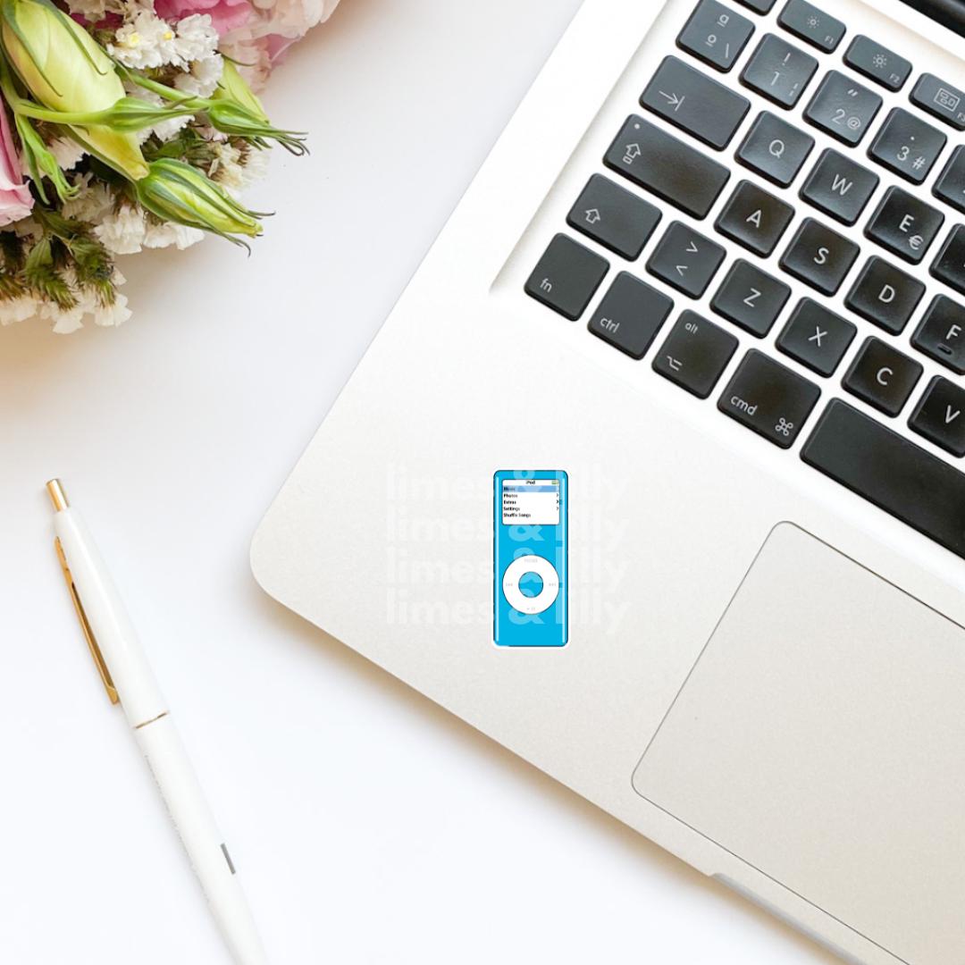 iPod Nano MP3 Player Old School Blue Vinyl Sticker | Kindle Stickers | Y2K | 2000s | Retro | Millennials | Nostalgia |