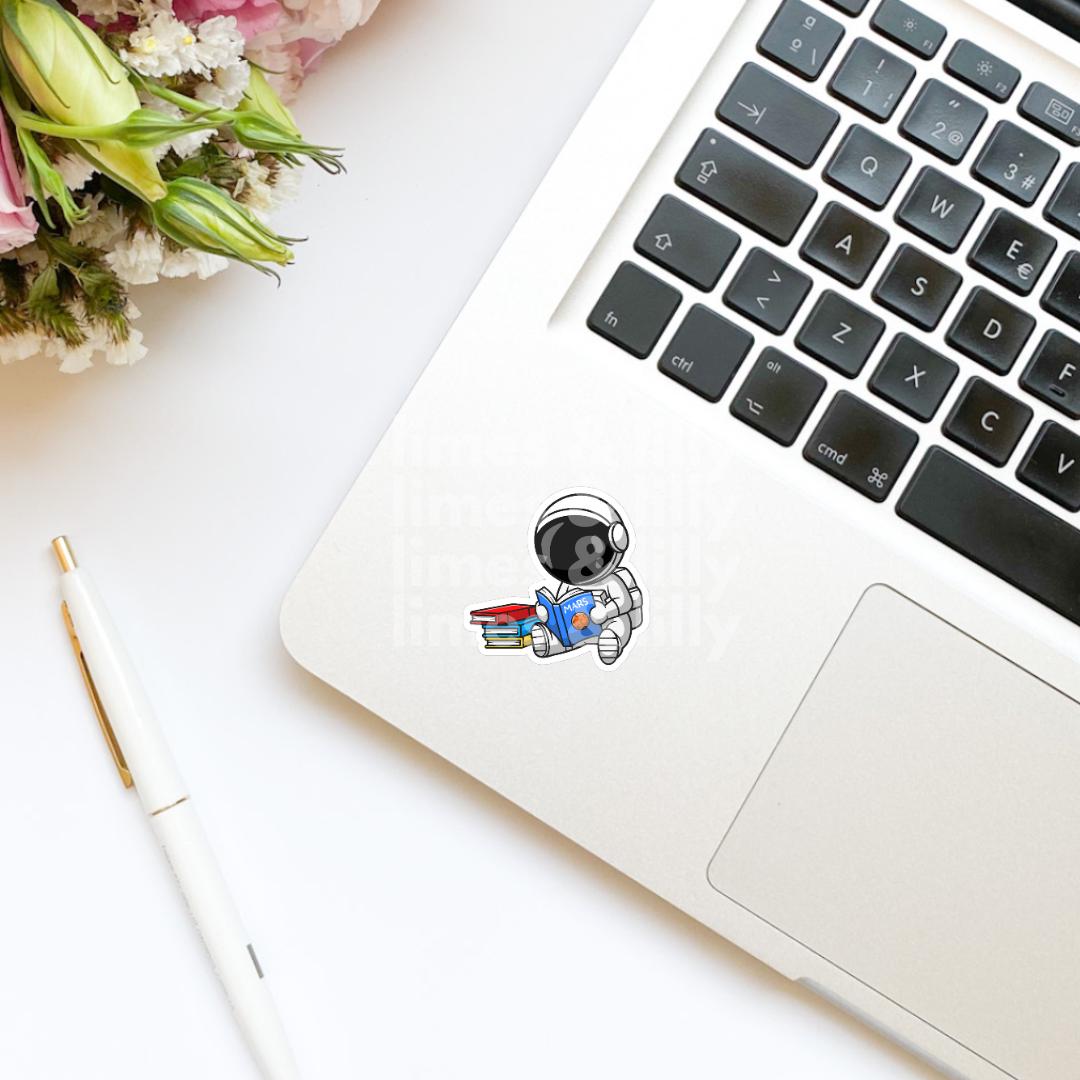 Astronaut Reading a Book Vinyl Sticker, book stickers, kindle, laptop, bookish stickers, decal, water bottle, space, space center
