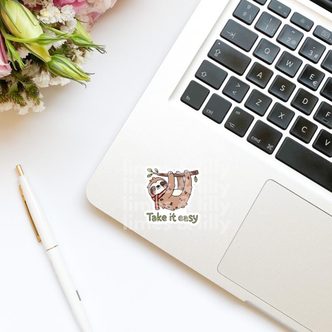 Take It Easy Sloth Hanging from Tree Vinyl Sticker | Sloth Trendy Sticker | Kindle Stickers | Cute Stickers | Funny Stickers