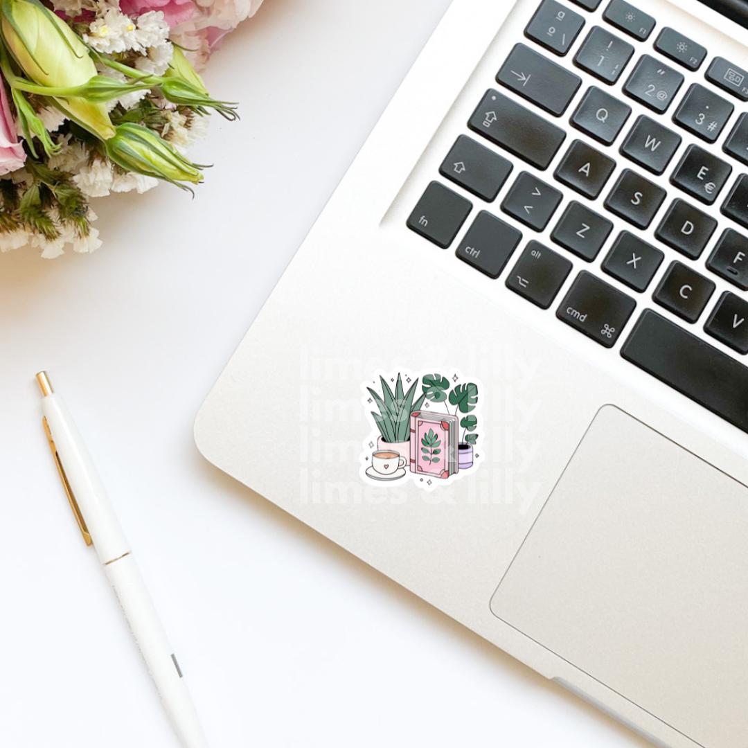 Books, Plants, and Coffee Vinyl Sticker | Bookish Stickers | Kindle Stickers | Sticker Quote | Plant Lover | Book Lover