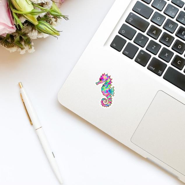 Summer Seahorse Bright Preppy Vinyl Sticker | Kindle Stickers | Bookish Stickers | Trendy Stickers