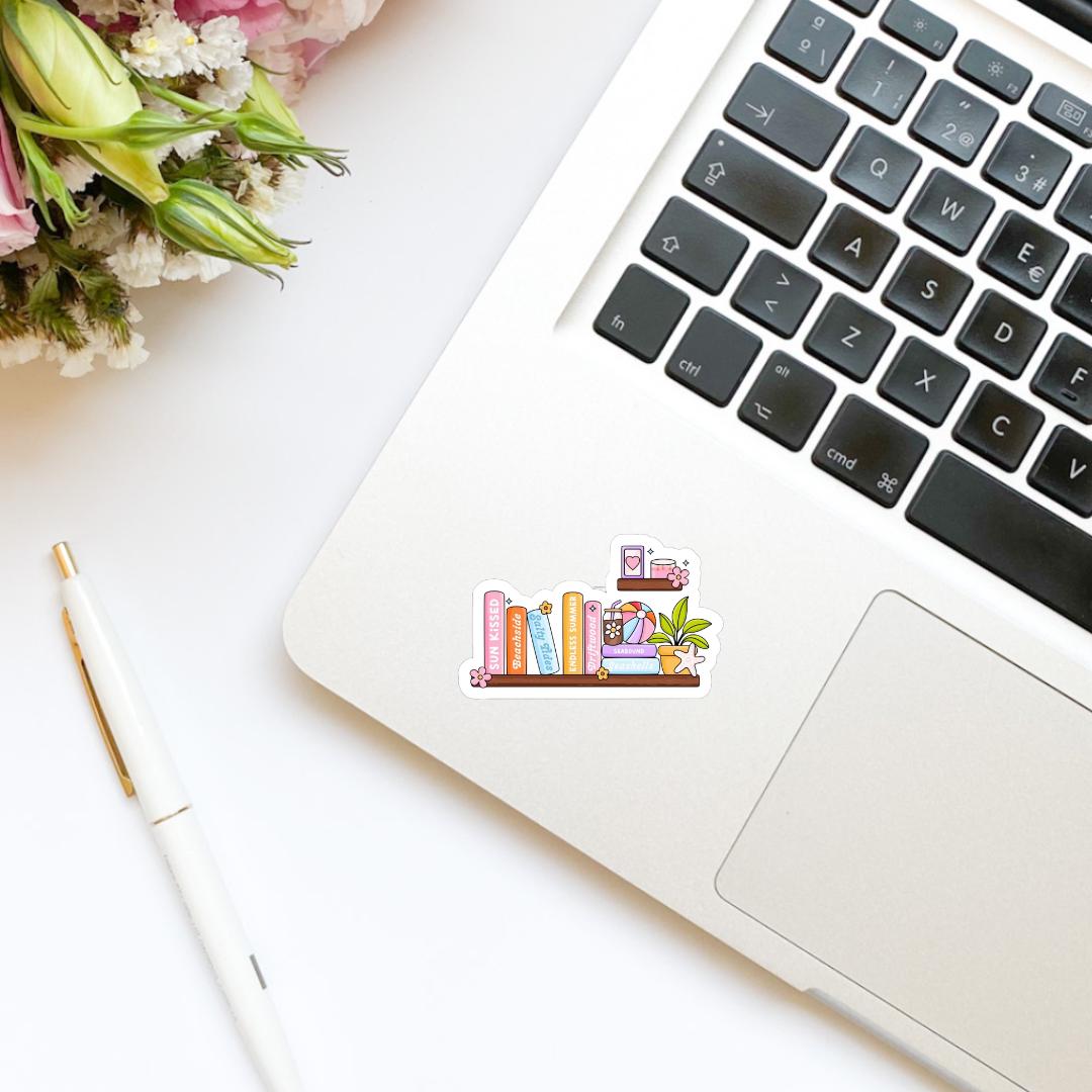 Summer Time Beachy Bookshelf Vinyl Sticker | Kindle Stickers | Bookish Stickers | Gift for Book Lover