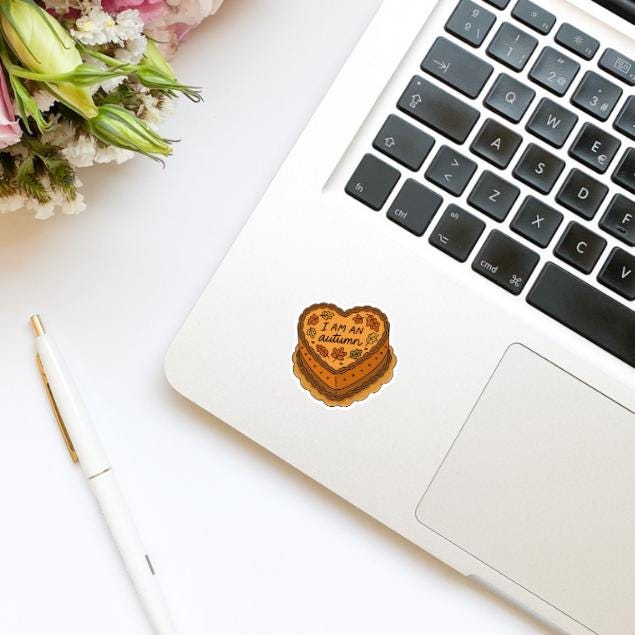 I am an Autumn Coquette Heart Cake Vinyl Sticker | Water Bottle Sticker | Bookish Stickers | Kindle Stickers | Fall Stickers | Cozy Fall
