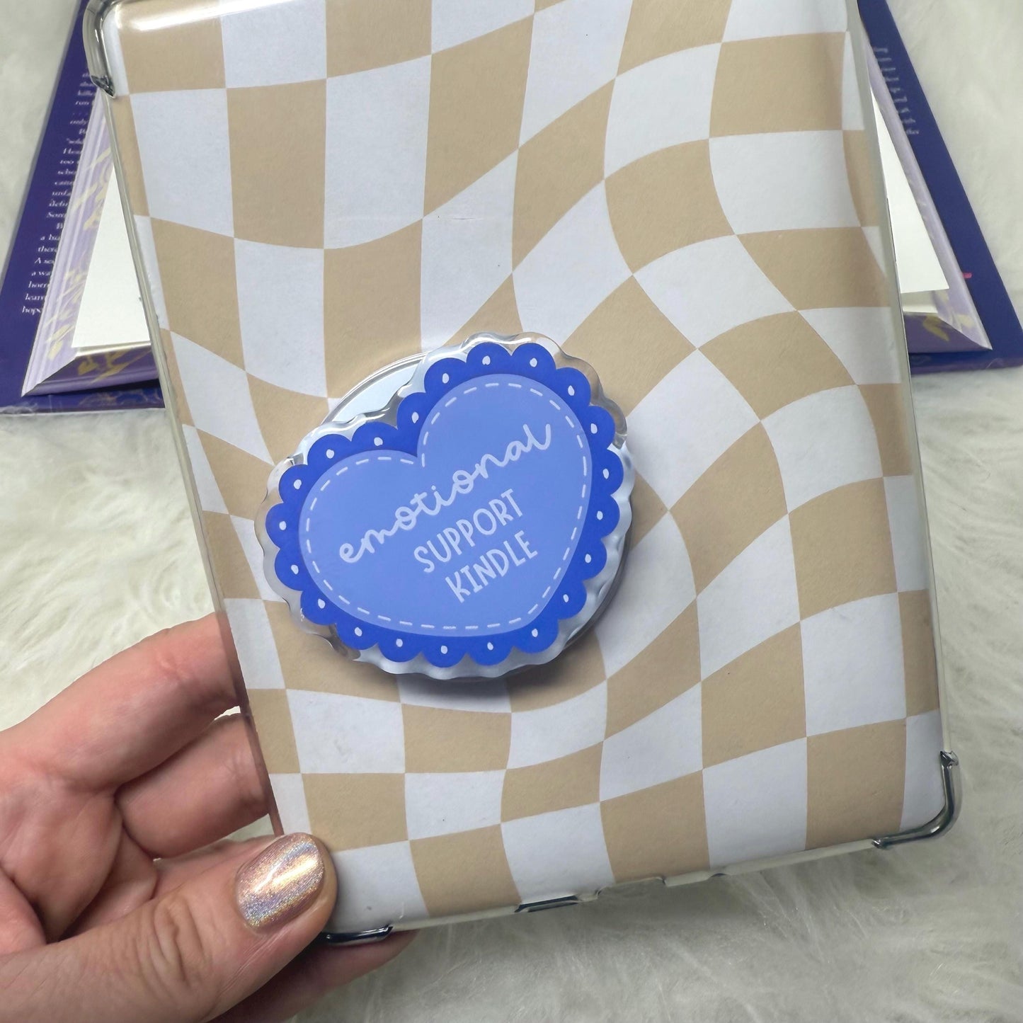 Emotional Support Kindle Blue Heart Magnetic MagSafe Kindle Grip | Kindle Case Grip | Kindle Accessories | MagSafe Kindle Grip | Bookish