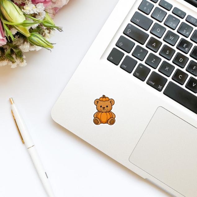 Cute Teddy Bear in Pumpkin Fall Vinyl Sticker | Girly Sticker | Kindle Stickers | Cute Stickers | Water Bottle Sticker