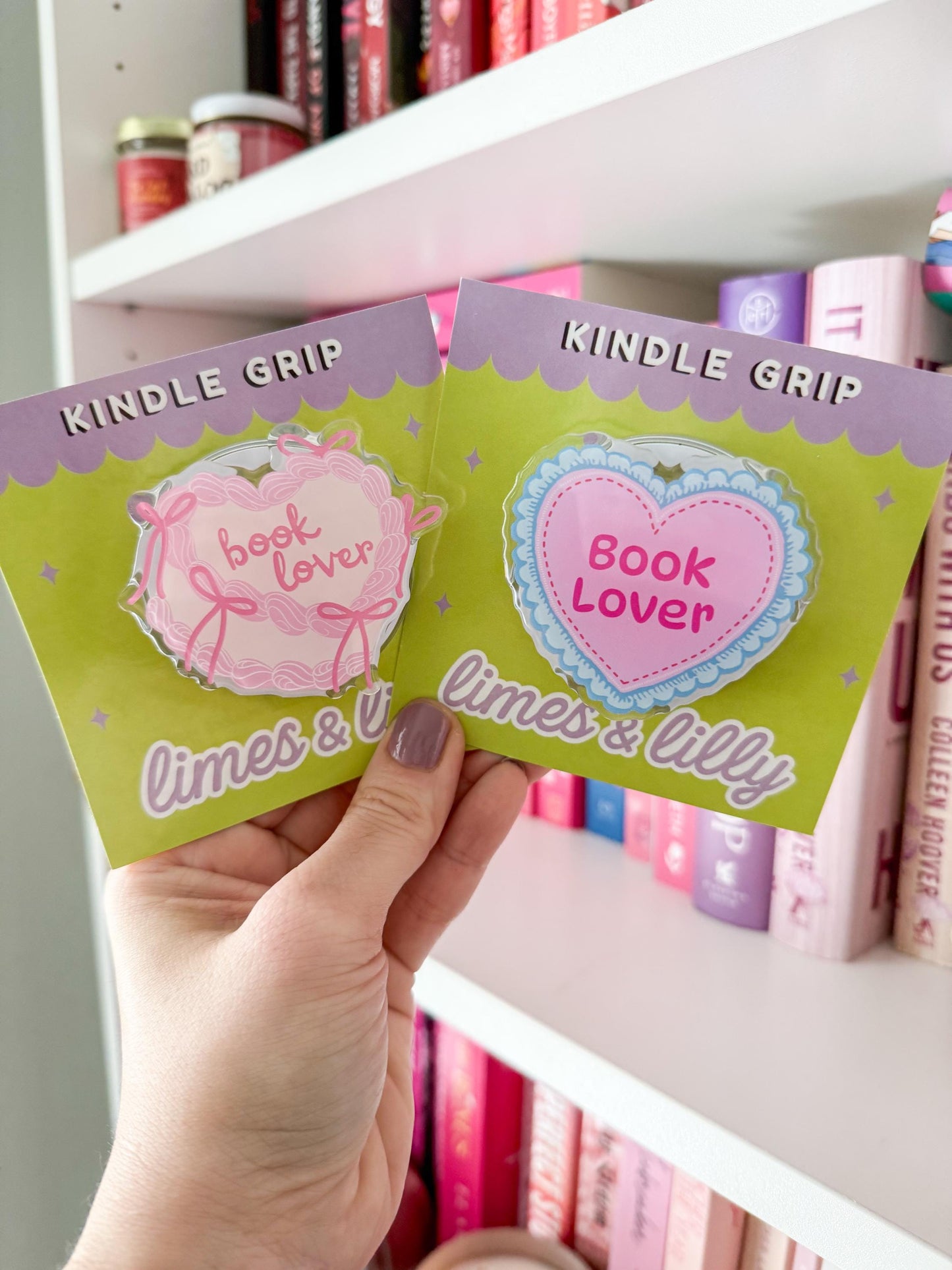 Book Lover Coquette Pink Blue Ruffles Heart Magnetic MagSafe Kindle Grip | Pop Grip | Kindle Accessories | MagSafe Kindle Grip | Phone Grip
