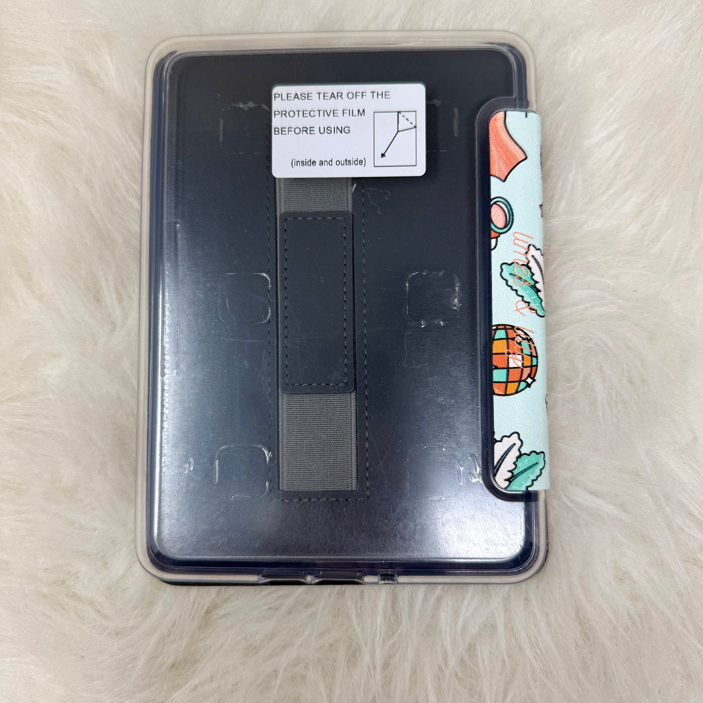 Back view of the Showgirl Kindle case showing its slim clear protective shell