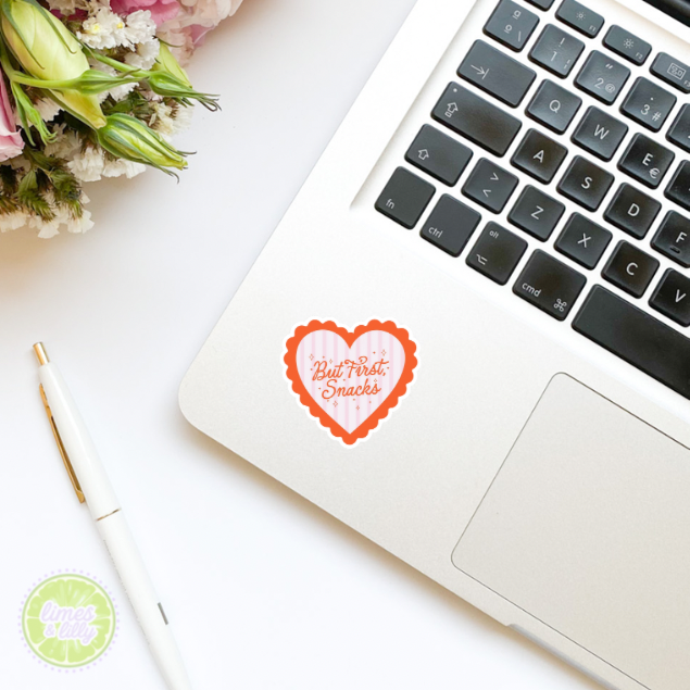 But First, Snacks Preppy Scallop Heart Vinyl Sticker