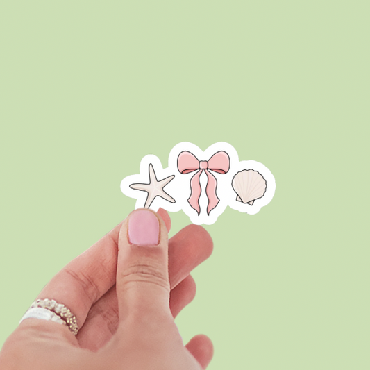 Coastal Coquette Mini Icons Summer Vinyl Sticker (Starfish, Bow & Shell)