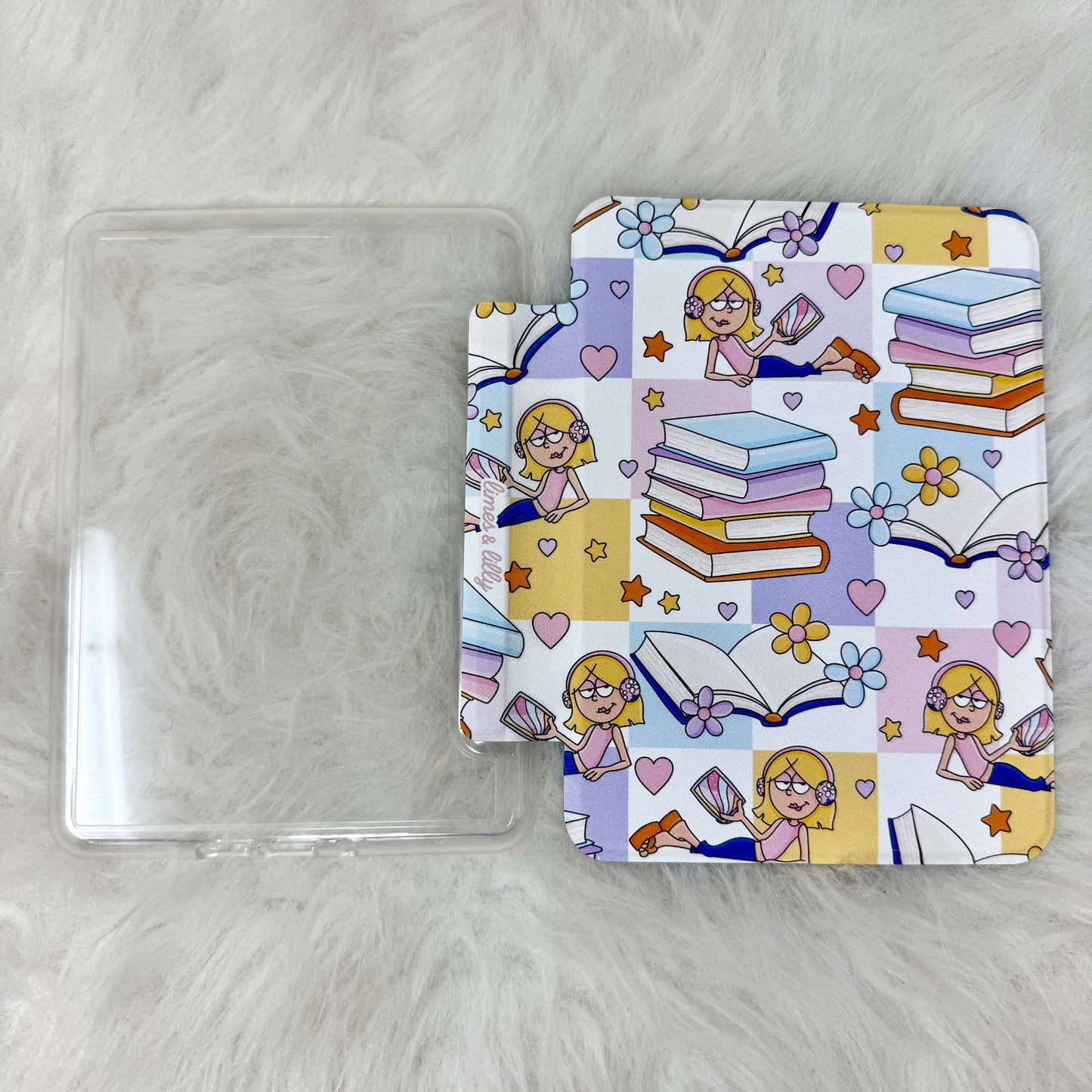 Retro Lizzie Millennial Book Lover Kindle Case Detachable w/ Clear Back
