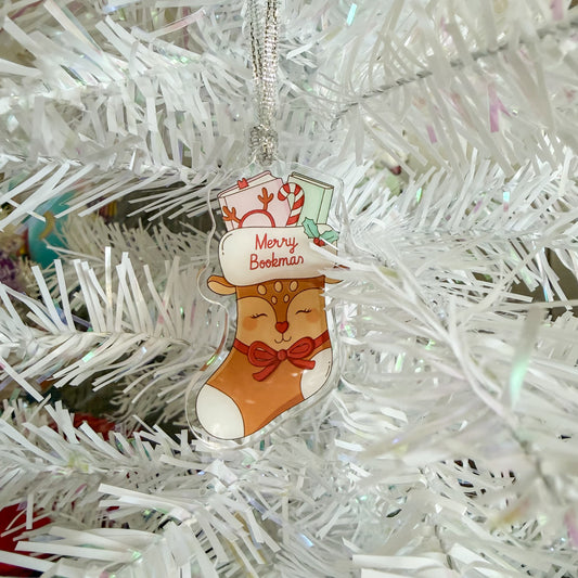 Merry Bookmas Reindeer Stocking Ornament | Cute Bookish
