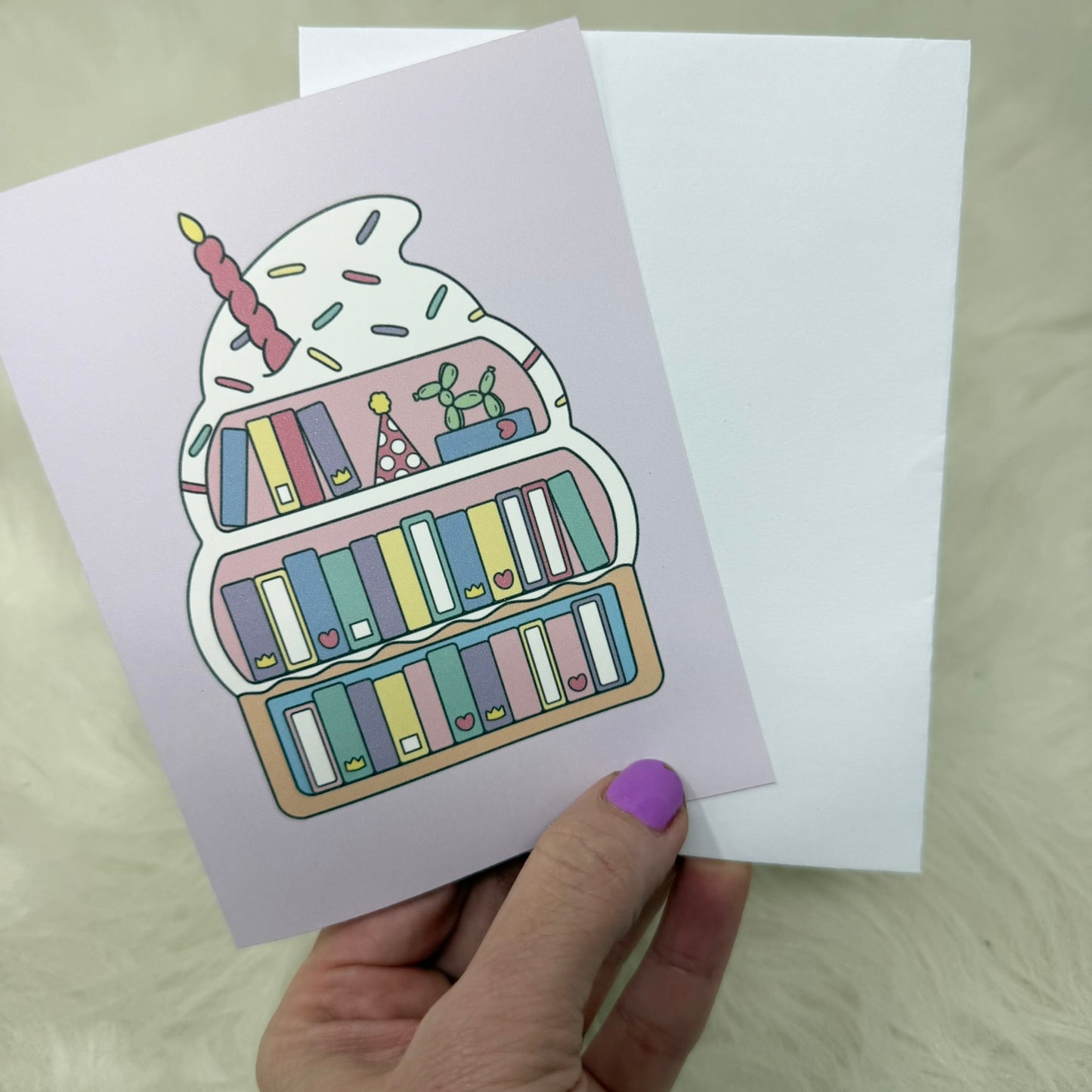 Book Lover Cupcake Bookshelf Birthday Greeting Card