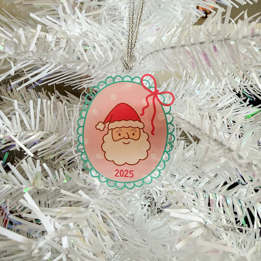 Pink Santa Whimsical 2025 Christmas Holiday Ornament | Pink