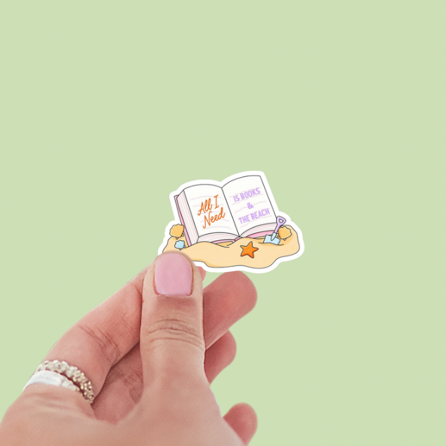 All I Need Is Books & The Beach Summer Vinyl Sticker
