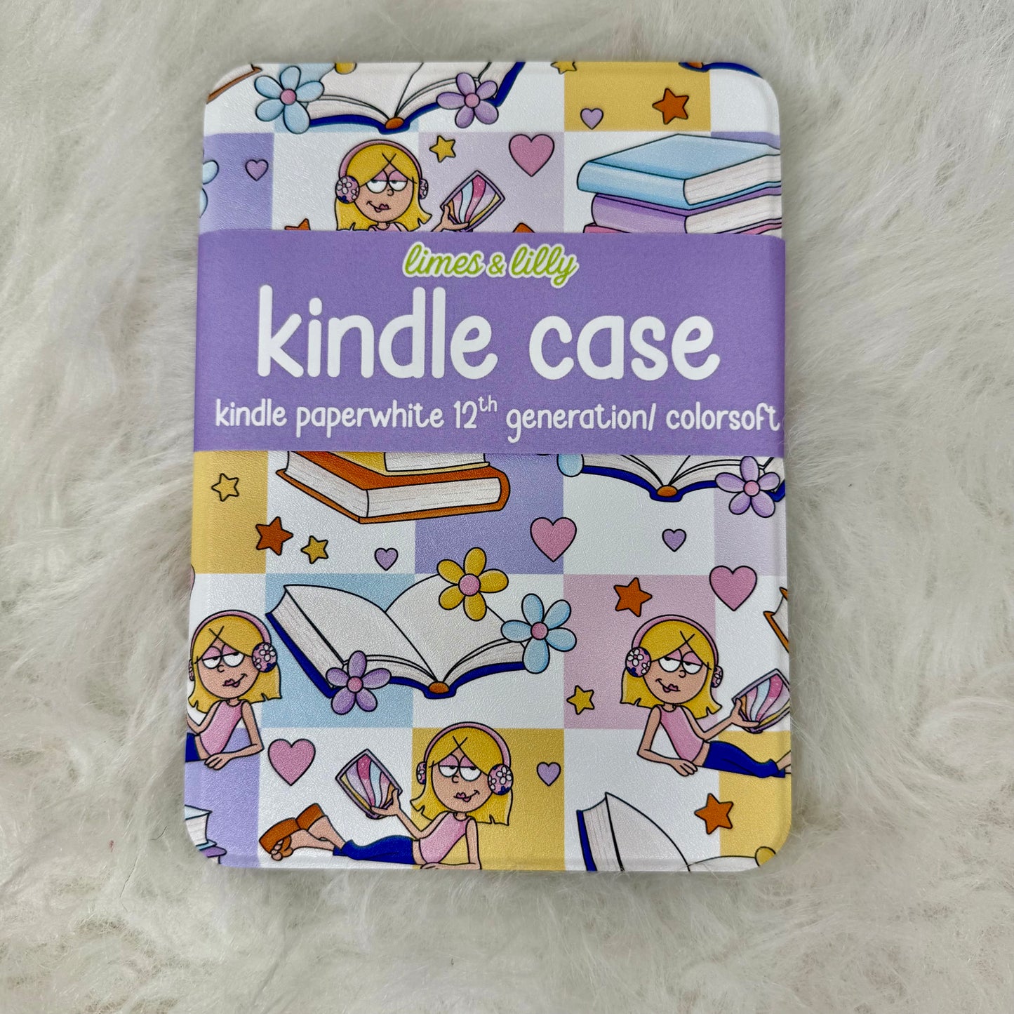 Retro Lizzie Millennial Book Lover Kindle Case Detachable w/ Clear Back