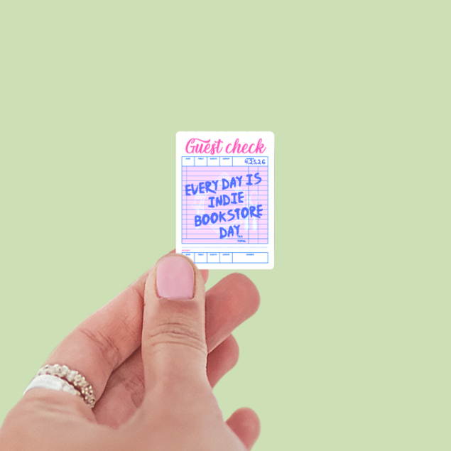 Guest Check Every Day is Indie Bookstore Day Vinyl Sticker