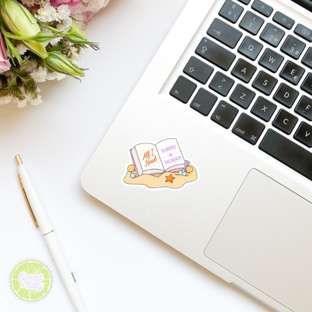 All I Need Is Books & The Beach Summer Vinyl Sticker