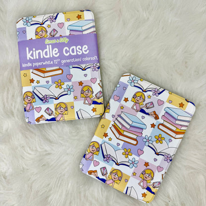Retro Lizzie Millennial Book Lover Kindle Case Detachable w/ Clear Back