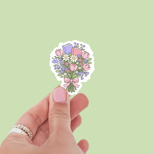 Spring Book Bouquet Vinyl Sticker
