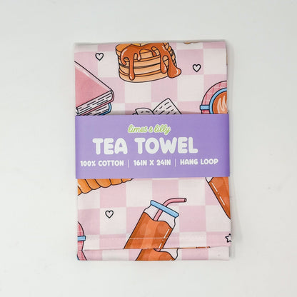 Books and Brunch Tea Towel | Coffee Pancakes Bookish Kitchen Towel