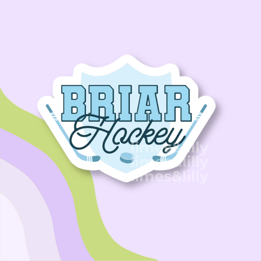 Sticker with 'BRIAR Hockey' text on a light purple background