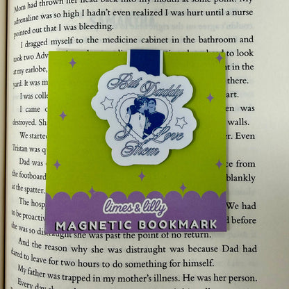 Magnetic bookmark with a design on an open book