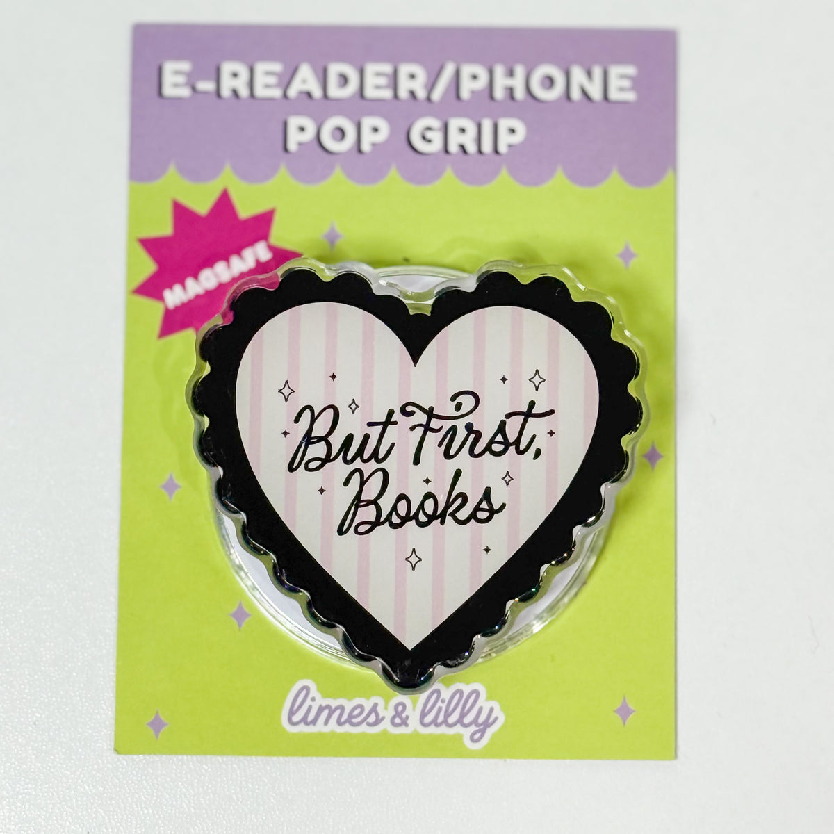 But First, Books Black Heart MagSafe Kindle & Phone Grip