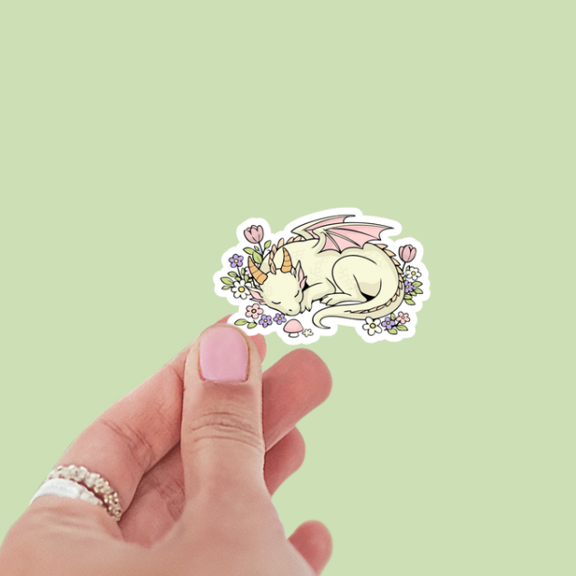 Spring Sleepy Fantasy Romantasy Dragon Vinyl Sticker
