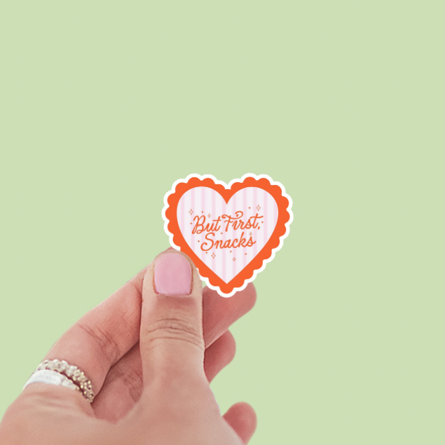But First, Snacks Preppy Scallop Heart Vinyl Sticker