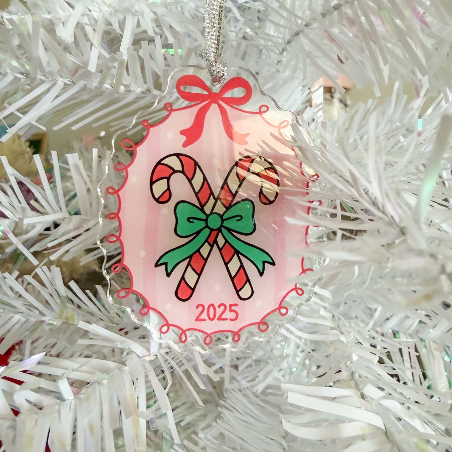 Candy Cane 2025 Christmas Holiday Ornament | Pink & Green