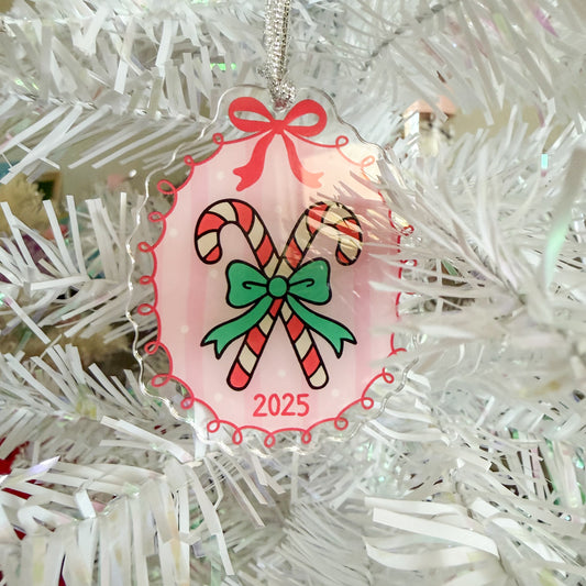 Candy Cane 2025 Christmas Holiday Ornament | Pink & Green