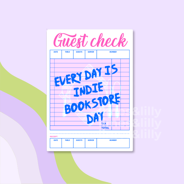Guest Check Every Day is Indie Bookstore Day Vinyl Sticker