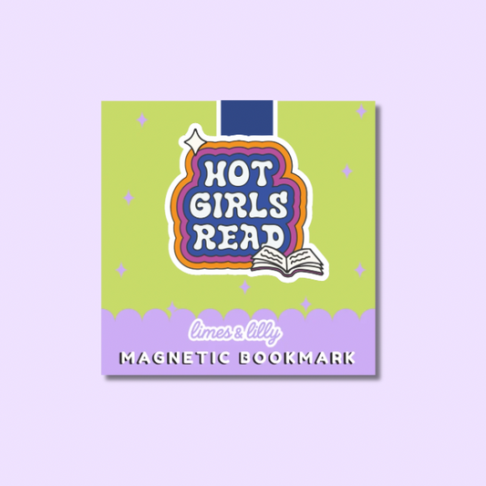 Magnetic bookmark with colorful design on a light purple background