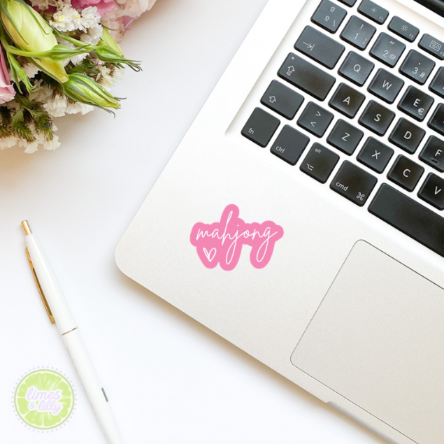 Mahjong Script Pink Vinyl Sticker - Waterproof For Water