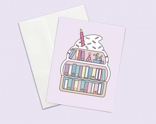 Book Lover Cupcake Bookshelf Birthday Greeting Card
