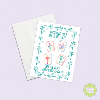 Mahjong Birthday Card – Wishing You Piles of Tiles A2 Greeting Card