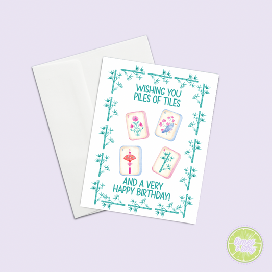 Mahjong Birthday Card – Wishing You Piles of Tiles A2 Greeting Card