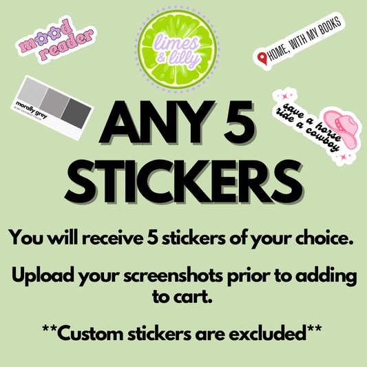 Sticker Bundle: ANY 5 Vinyl Stickers of Your Choice |
