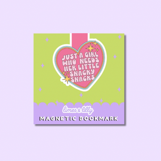 Magnetic bookmark with heart design and text on a purple background