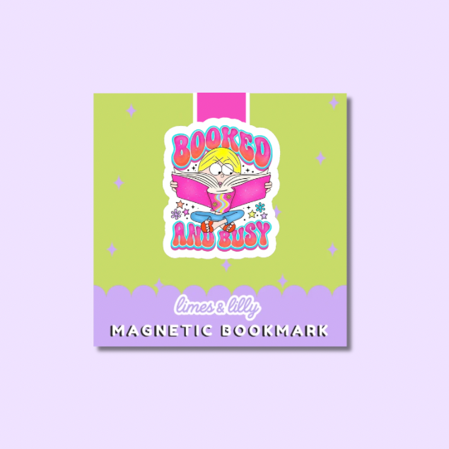 Magnetic bookmark with cartoon character on a purple background