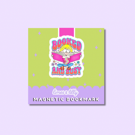 Magnetic bookmark with cartoon character on a purple background