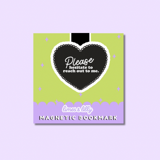 Magnetic bookmark with heart-shaped message on a green and purple background