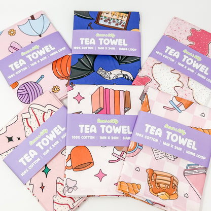 Books and Brunch Tea Towel | Coffee Pancakes Bookish Kitchen Towel