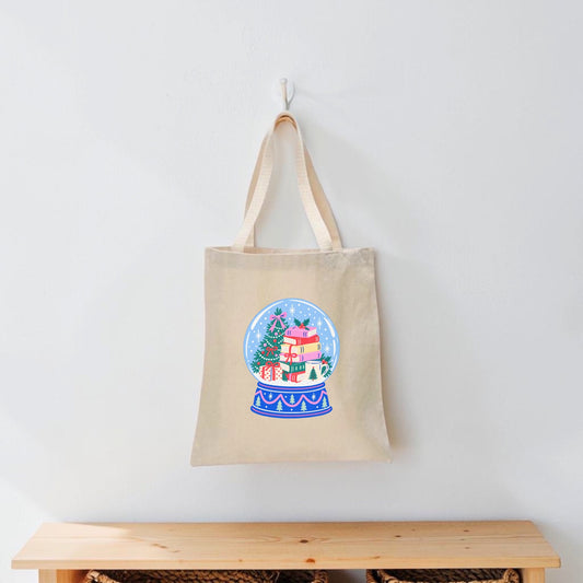 Christmas book snow globe bookish tote bag for readers